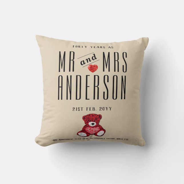 40th RUBY Wedding Anniversary Gift Personalized Throw Pillow (Front)