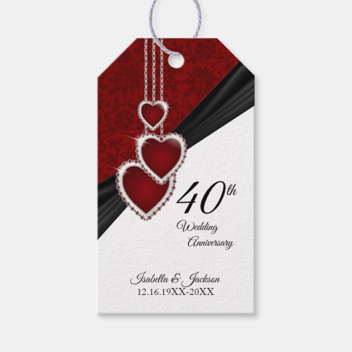 40th Ruby Wedding Anniversary Gift Tags