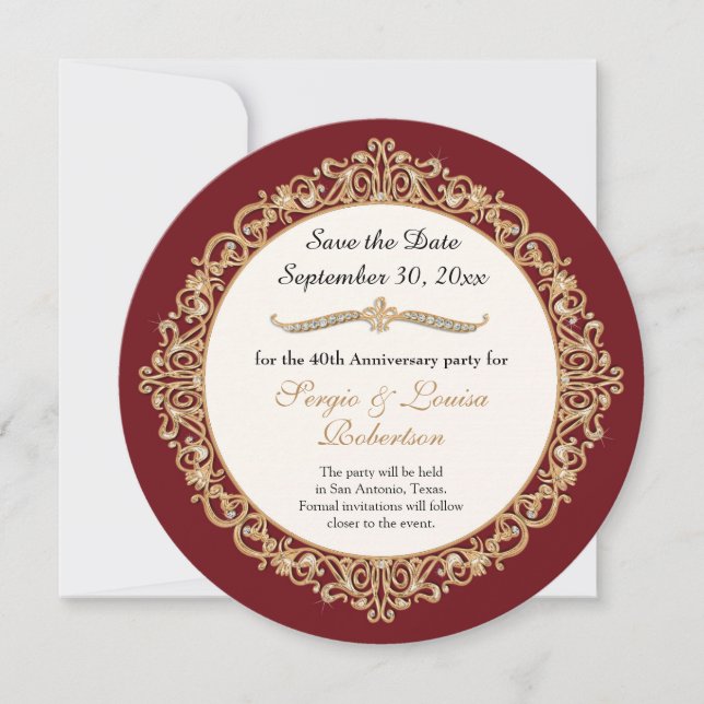 40th Ruby Wedding Anniversary Gold Save the Date I Invitation (Front)