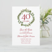 40th Ruby Wedding Anniversary Greenery Garland Save The Date (Standing Front)