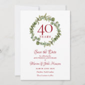 40th Ruby Wedding Anniversary Greenery Garland Save The Date (Front)