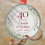 40th Ruby Wedding Anniversary Greenery Metal Ornament<br><div class="desc">Featuring delicate soft watercolor leaves,  this chic botanical 40th wedding anniversary design can be personalised with your special forty-anniversary information in elegant ruby text. Designed by Thisisnotme©</div>