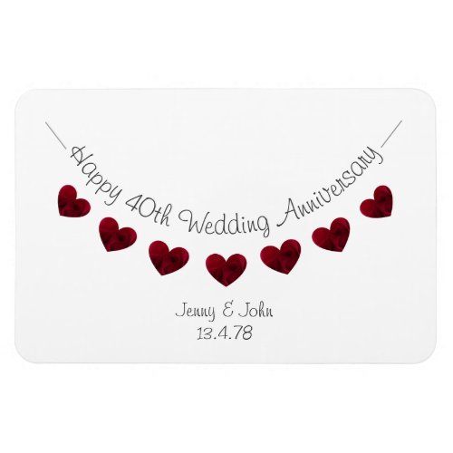 40th ruby wedding anniversary heart bunting magnet