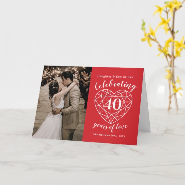 40th Ruby Wedding Anniversary heart Card (Yellow Flower)