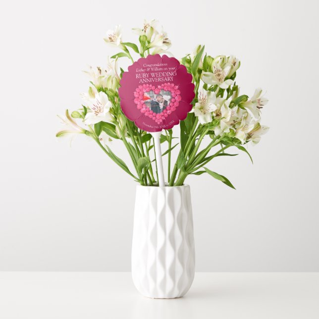 40th Ruby wedding anniversary heart custom photo Balloon (Vase)