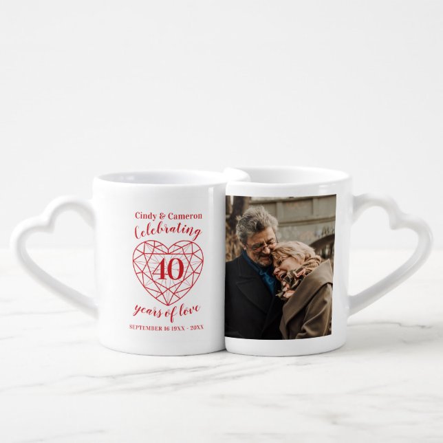 40th ruby wedding anniversary heart custom photo  coffee mug set (Front Nesting)