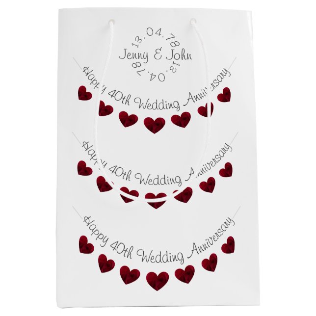 40th Ruby Wedding Anniversary heart gift bag (Front)