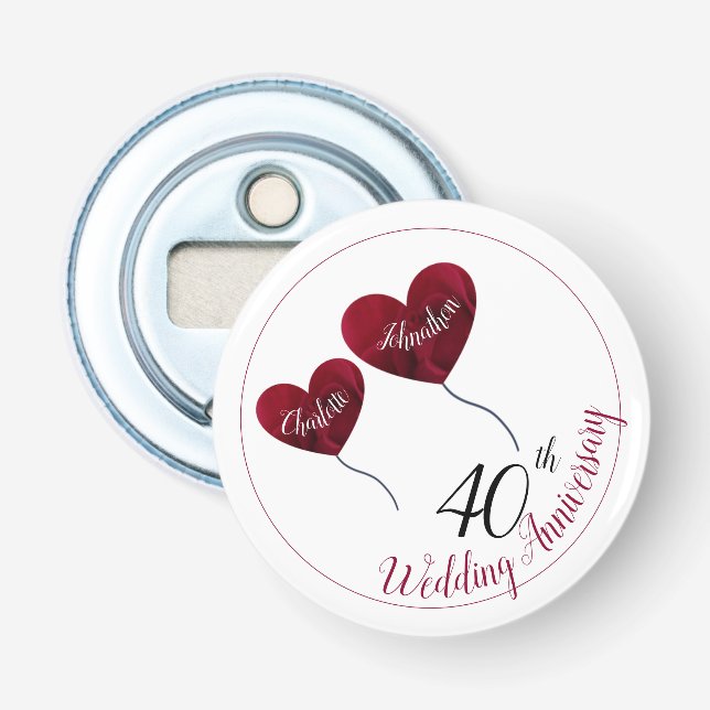 40th Ruby wedding anniversary heart husband & wife Bottle Opener (Front)