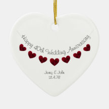 40th ruby wedding anniversary heart ornament