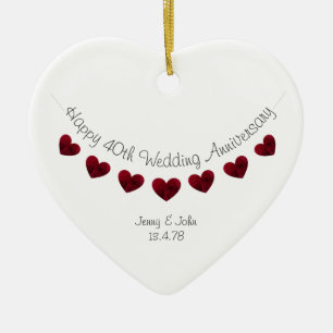 40th ruby wedding anniversary heart ornament