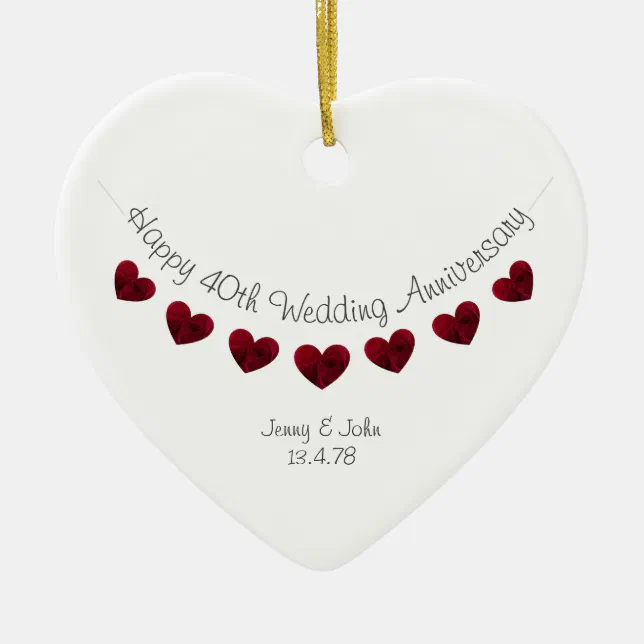 40th ruby wedding anniversary heart ornament | Zazzle