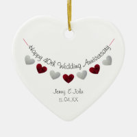 40th ruby wedding anniversary heart ornament