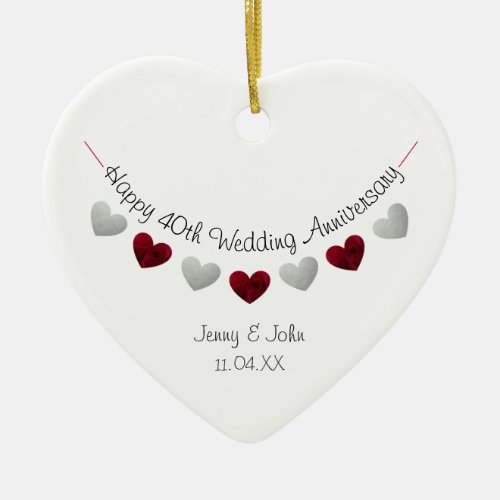 40th ruby wedding anniversary heart ornament