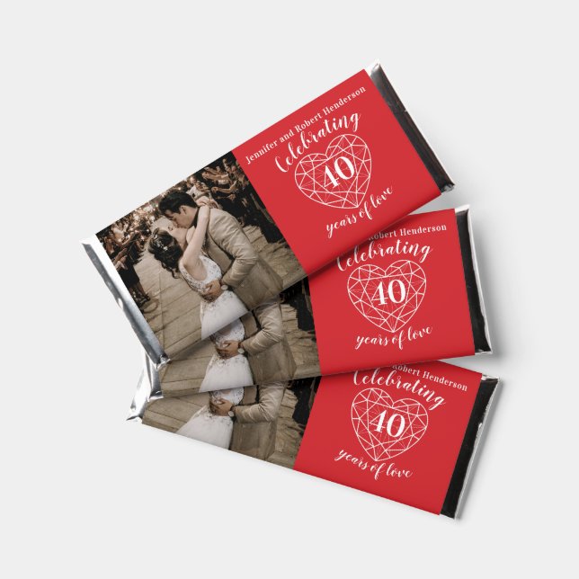 40th Ruby Wedding Anniversary heart photo Hershey  Bar Favors (Front)
