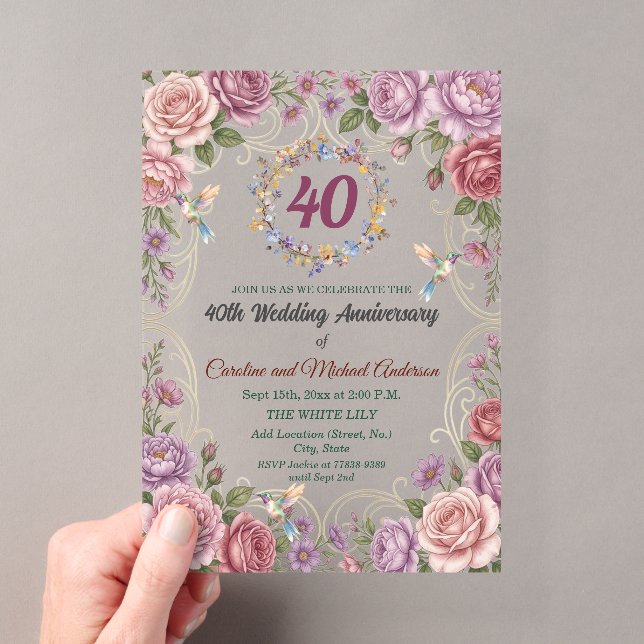 40th Ruby Wedding Anniversary Hummingbirds Acrylic Invitations (Insitu (Handheld))
