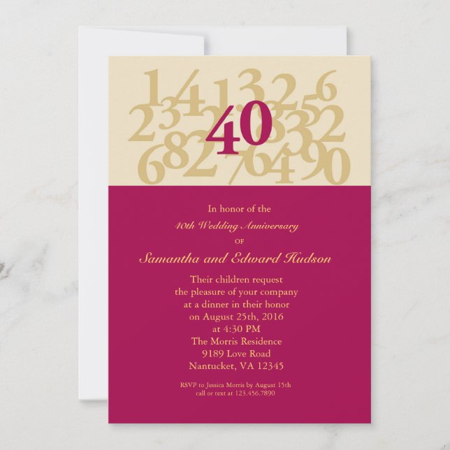 40th Ruby Wedding Anniversary Invitation (Front)
