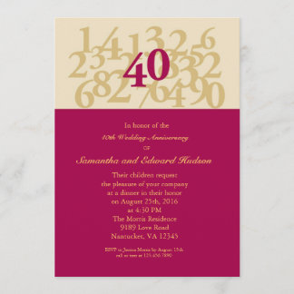 40th Ruby Wedding Anniversary Invitation