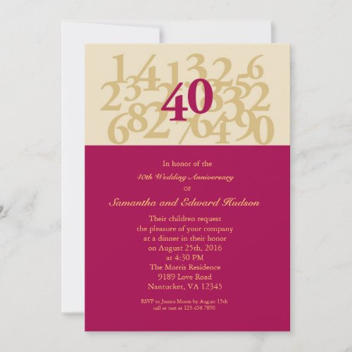 40th Ruby Wedding Anniversary Invitation
