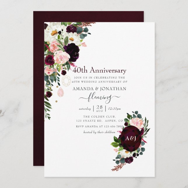 40th Ruby Wedding Anniversary Invitation (Front/Back)