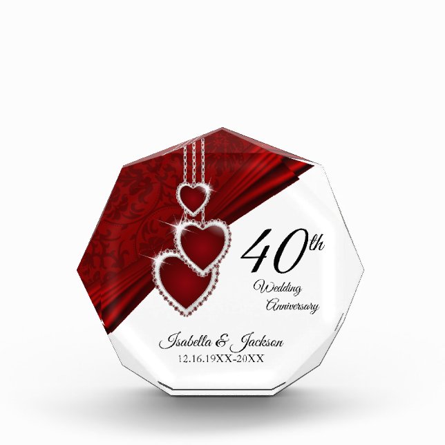 40th Ruby Wedding Anniversary Keepsake Design Acrylic Award (Front)