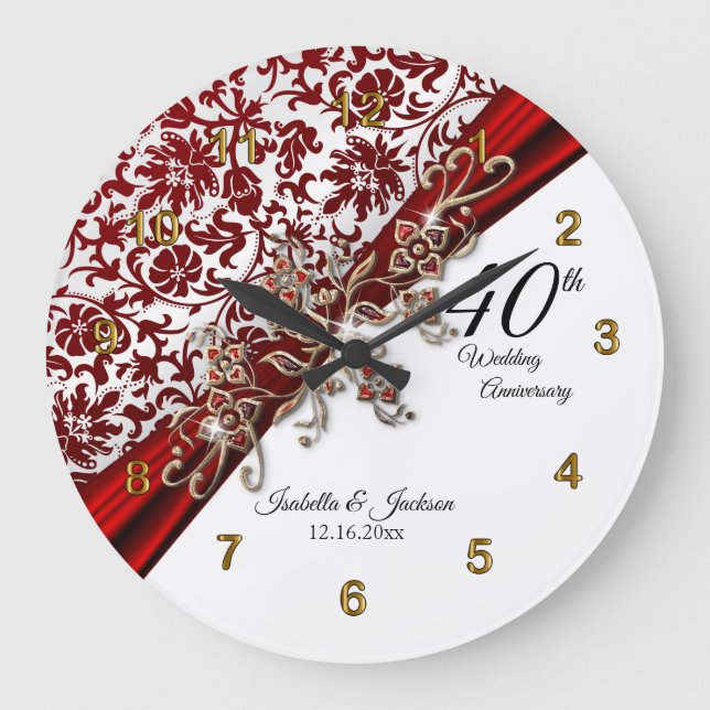 40th Ruby Wedding Anniversary Keepsake Large Clock (Front)