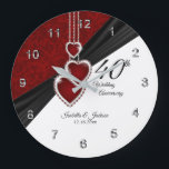 40th Ruby Wedding Anniversary Keepsake on White Large Clock<br><div class="desc">⭐⭐⭐⭐⭐ 5 Star Review. 🥇AN ORIGINAL COPYRIGHT ART DESIGN by Donna Siegrist ONLY AVAILABLE ON ZAZZLE!. Personalize Clock. 40th, 52nd or 80th Ruby Wedding Anniversary Keepsake or years of service ready for you to personalize. ✔NOTE: ONLY CHANGE THE TEMPLATE AREAS NEEDED! 😀 If needed, you can remove the text and...</div>