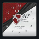 40th Ruby Wedding Anniversary Keepsake Square Wall Clock<br><div class="desc">⭐⭐⭐⭐⭐ 5 Star Review Personalize Clock. 🥇AN ORIGINAL COPYRIGHT ART DESIGN by Donna Siegrist ONLY AVAILABLE ON ZAZZLE! 40th, 52nd or 80th Ruby Wedding Anniversary Keepsake ready for you to personalize. This design works well for other events or occasions such as a birthday, wedding, years of service... or you can...</div>