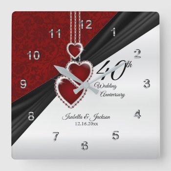 40th Ruby Wedding Anniversary Keepsake Square Wall Clock by DesignsbyDonnaSiggy at Zazzle