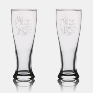 40th Ruby Wedding Anniversary Line Art Couple Pilsner Glass