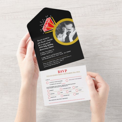 40th Ruby wedding anniversary meal RSVP photo All All In One Invitation