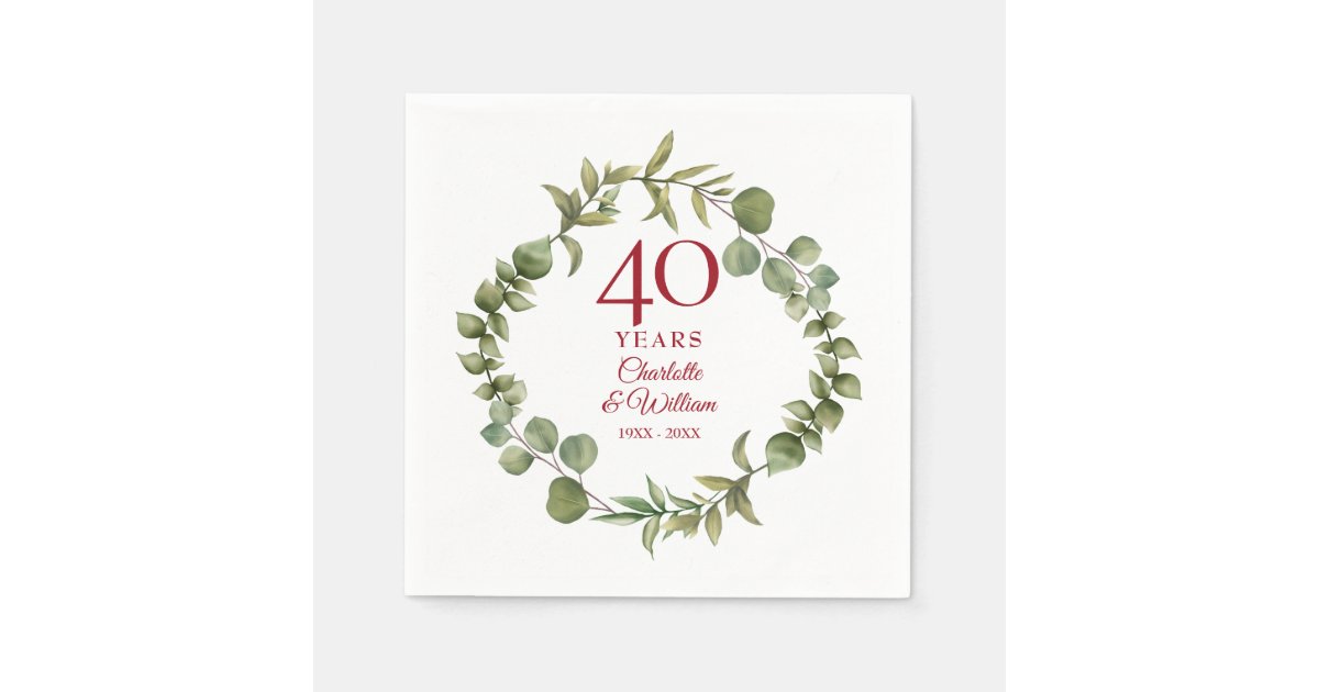 40th Ruby Wedding Anniversary Modern Greenery Napkins | Zazzle