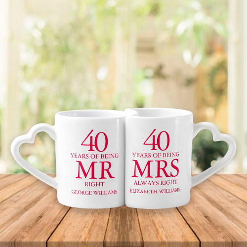 40th Ruby Wedding Anniversary Mr Mrs Right Coffee Mug Set