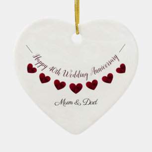 40th Ruby Wedding Anniversary mum & dad heart Ceramic Ornament