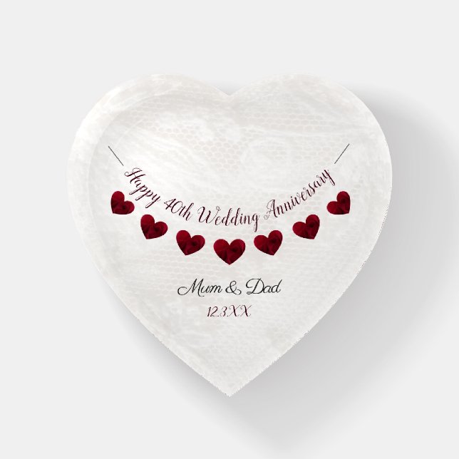 40th Ruby Wedding Anniversary mum & dad heart Paperweight (Front)