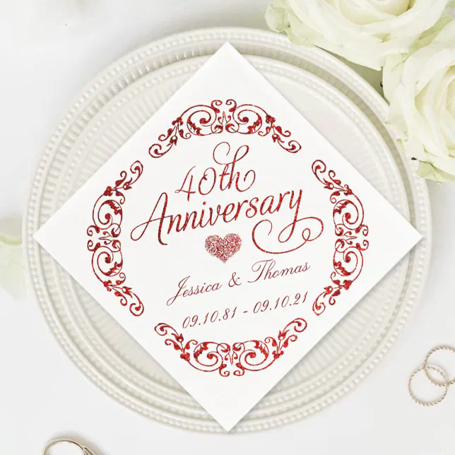 40th Ruby Wedding Anniversary Napkins | Zazzle