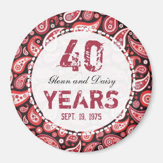 40th Ruby Wedding Anniversary Paisley Pattern Magnet