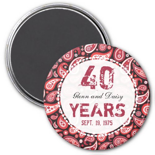 40th Ruby Wedding Anniversary Paisley Pattern Magnet