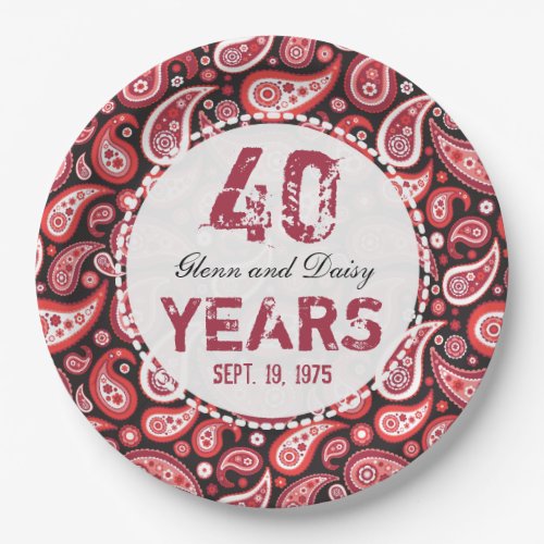 40th Ruby Wedding Anniversary Paisley Pattern Paper Plates