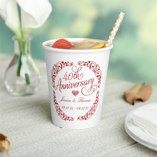 40th Ruby Wedding Anniversary Paper Cups