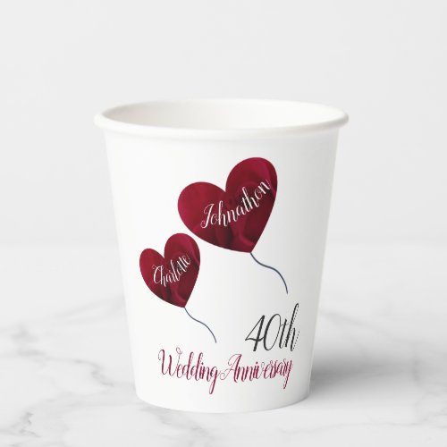 40th Ruby Wedding Anniversary Paper Cups