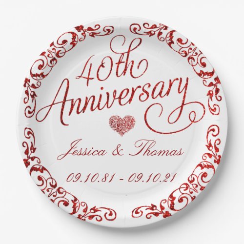 40th Ruby Wedding Anniversary Paper Plates