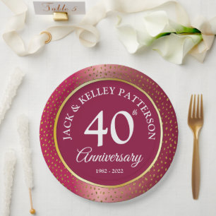 40th Ruby Wedding Anniversary Party Tableware Paper Plates