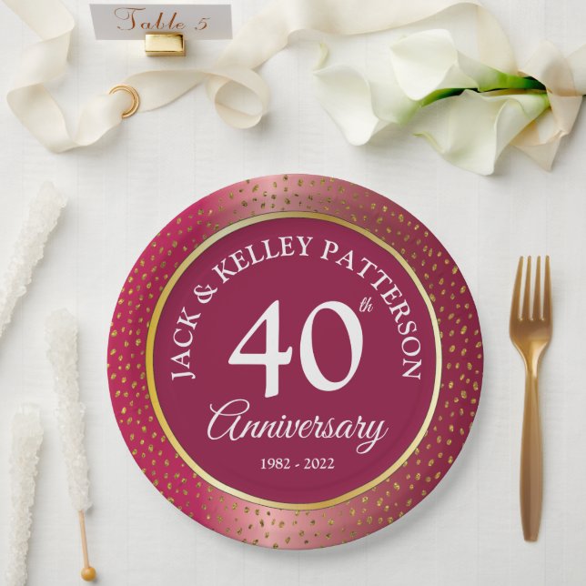 40th Ruby Wedding Anniversary Party Tableware Paper Plates (Wedding)