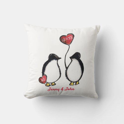 40th Ruby wedding anniversary penguin Throw Pillow