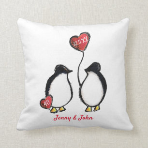 40th Ruby wedding anniversary penguin Throw Pillow