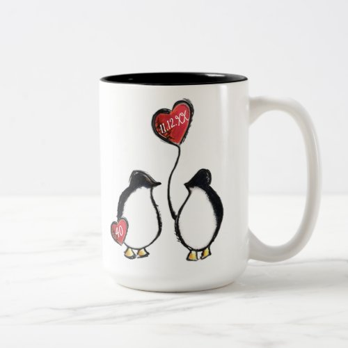 40th ruby wedding anniversary penguin Two_Tone coffee mug