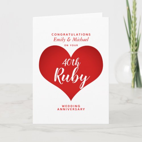 40th RUBY Wedding Anniversary personalized Card