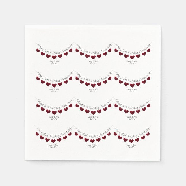 40th Ruby Wedding Anniversary personalized napkins (Front)