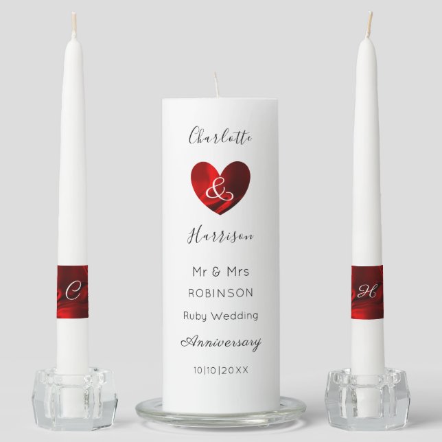 40th Ruby Wedding Anniversary Personalized Unity C Candle Set (Front)