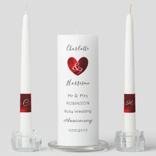 40th Ruby Wedding Anniversary Personalized Unity C Unity Candle Set